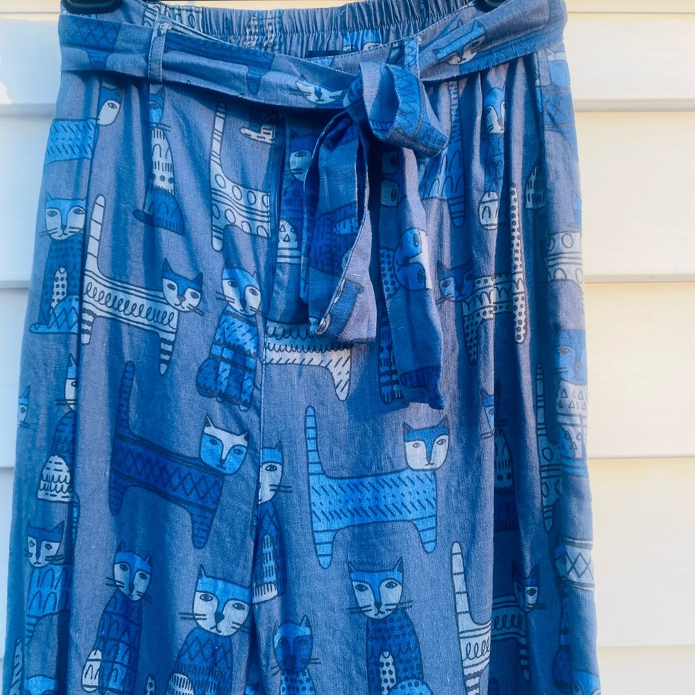 Blue Cat Print Pants